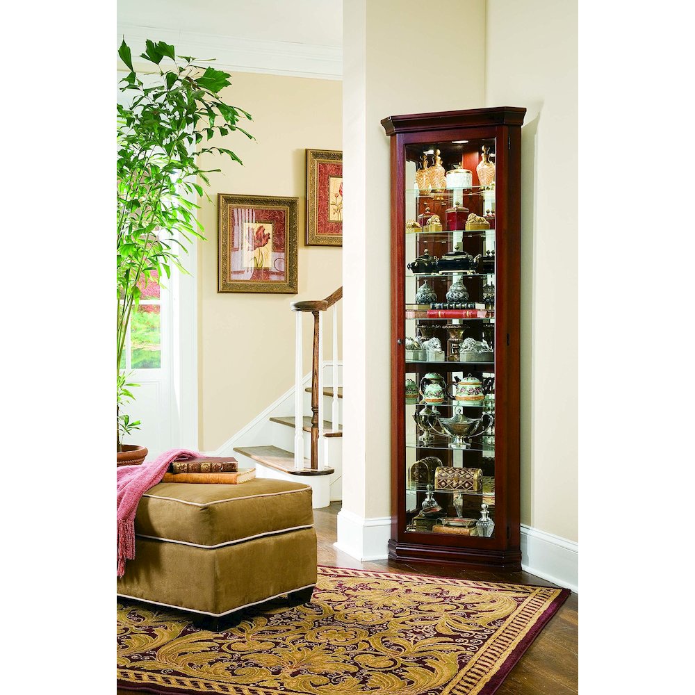 Lighted 8 Shelf Corner Curio Cabinet in Victorian Brown