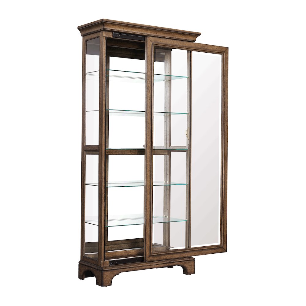 Traditional Sliding Door Curio with Glass Shelves and LED Light