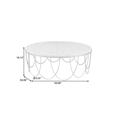 Round Stone Top Cocktail Table with Decorative Metal Base