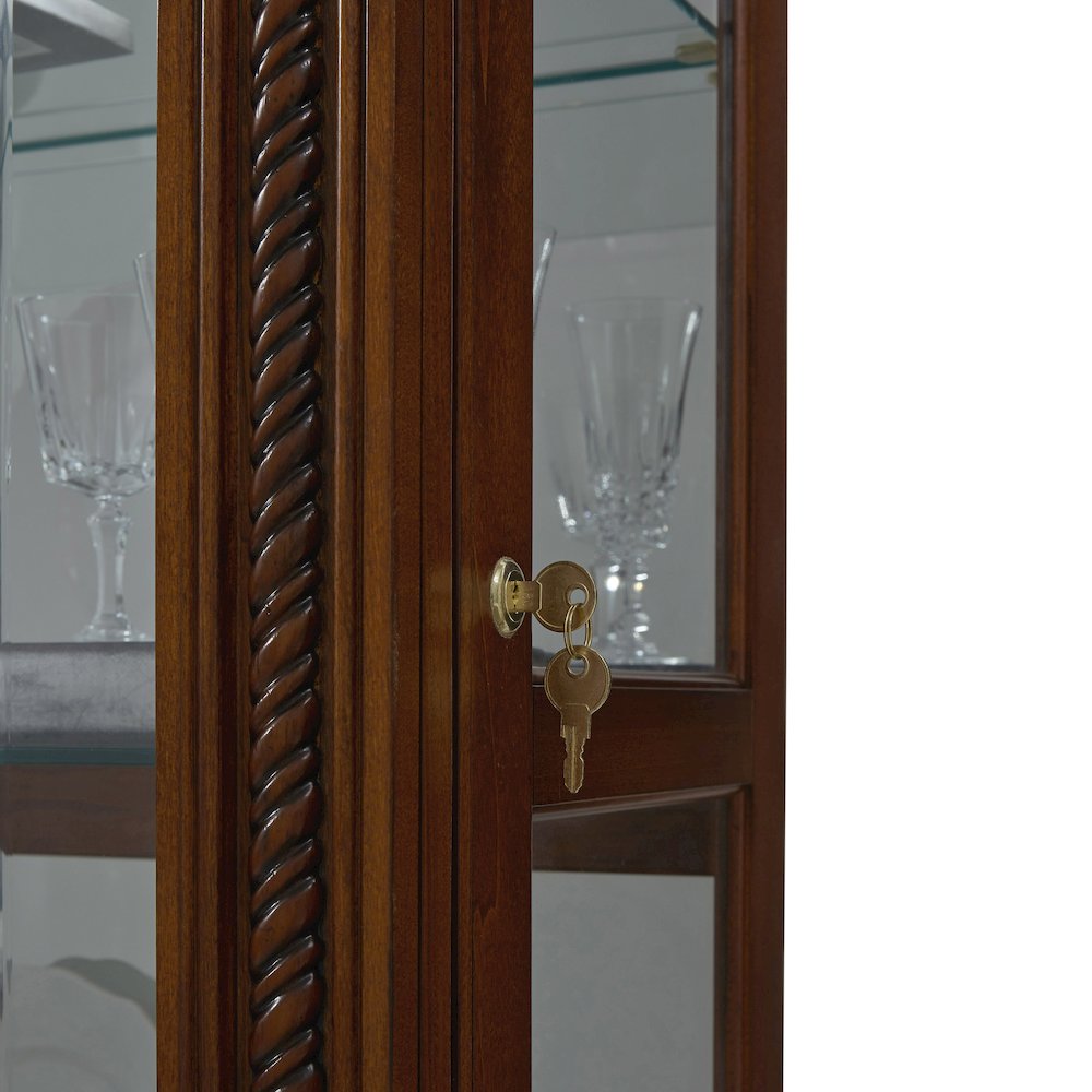 Lighted Sliding Door 5 Shelf Curio Cabinet in Cherry Brown