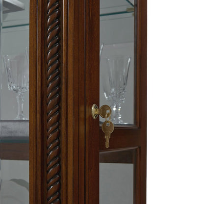 Lighted Sliding Door 5 Shelf Curio Cabinet in Cherry Brown
