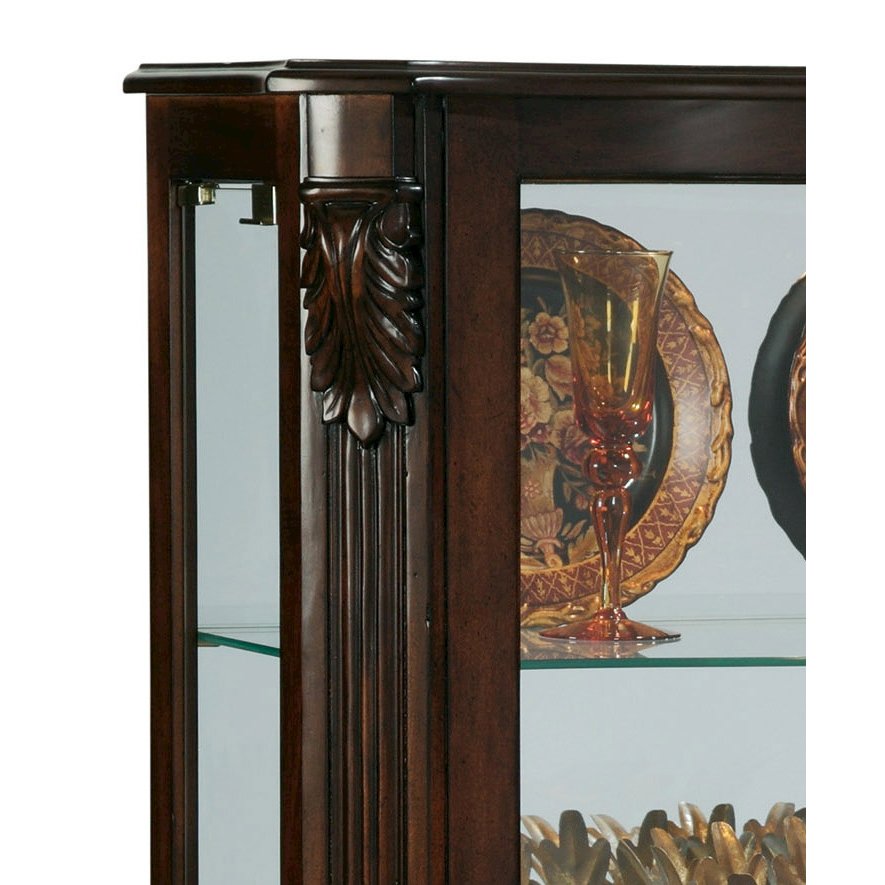 Distinguished Carved 3 Shelf Curio Cabinet in Cherry Brown