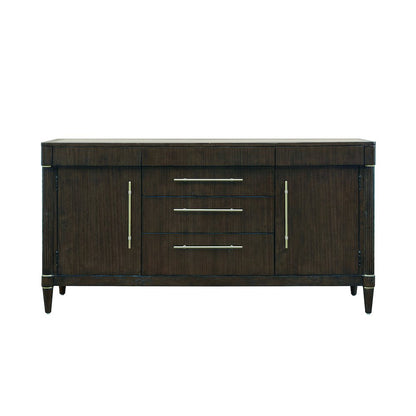 Asher Park Glass Top 2 Door Buffet with Storage Drawers, Piano Brown Finish