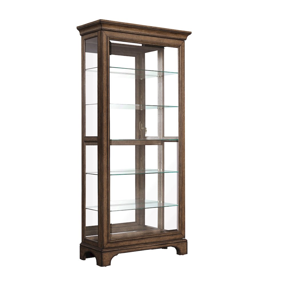 Traditional Sliding Door Curio with Glass Shelves and LED Light
