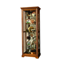 Sliding Door 5 Shelf Curio Cabinet in Golden Oak Brown