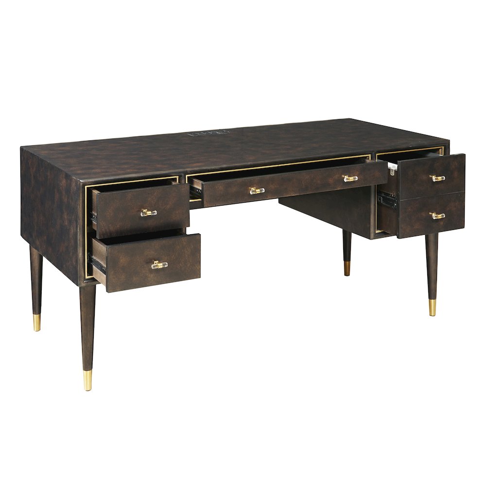 4-Drawer Desk with Charging Port in Chocolate Burl Brown