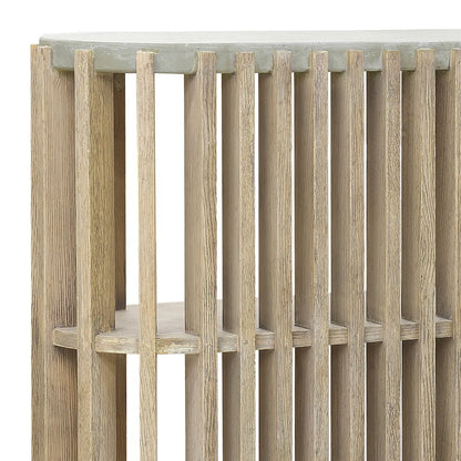 Wood Slat Display Console with Concrete Top