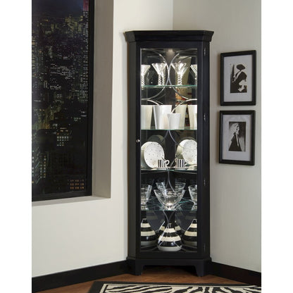 Lighted 4 Shelf Corner Curio Cabinet in Oxford Black