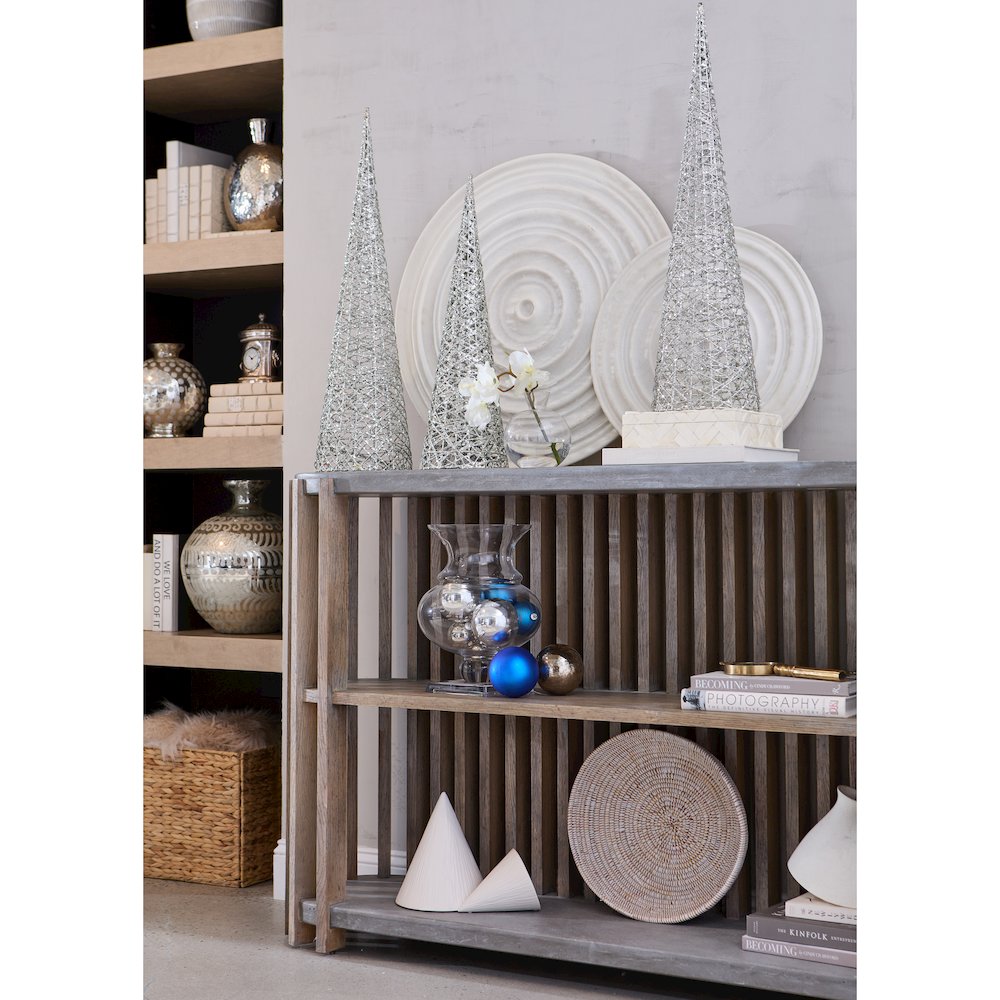 Wood Slat Display Console with Concrete Top