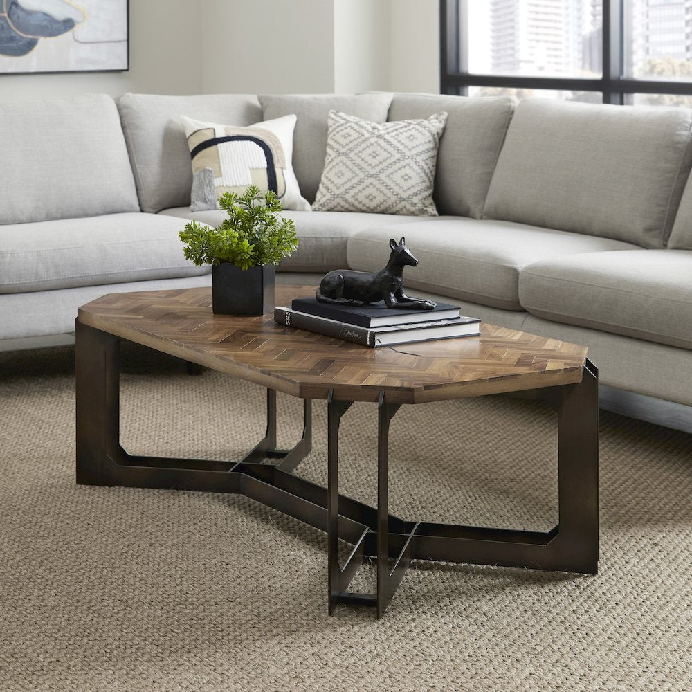 Rustic Cocktail Table with Metal Base