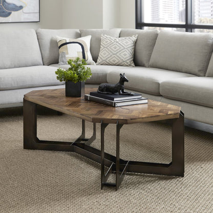 Rustic Cocktail Table with Metal Base