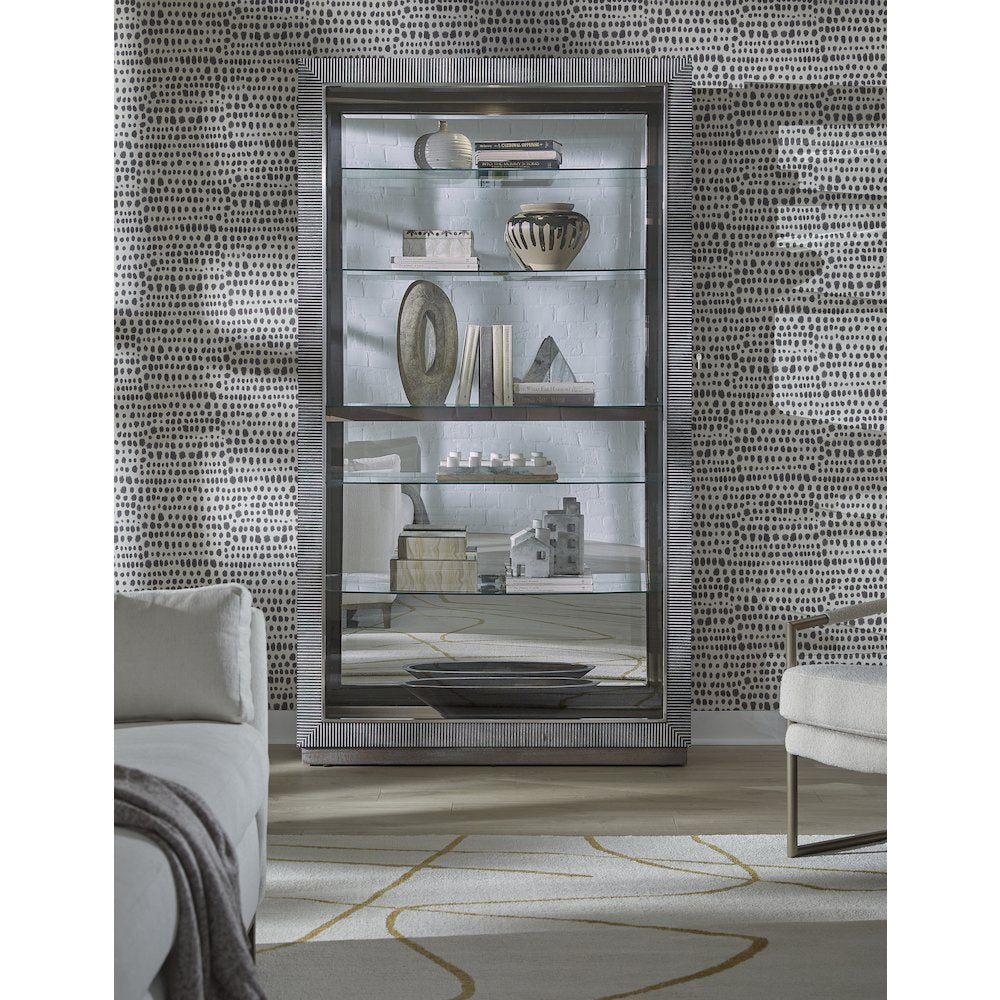 Modern Sliding Door Curio Cabinet, Medium Wood Finish