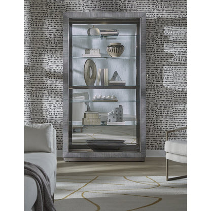 Modern Sliding Door Curio Cabinet, Medium Wood Finish