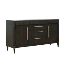 Asher Park Glass Top 2 Door Buffet with Storage Drawers, Piano Brown Finish