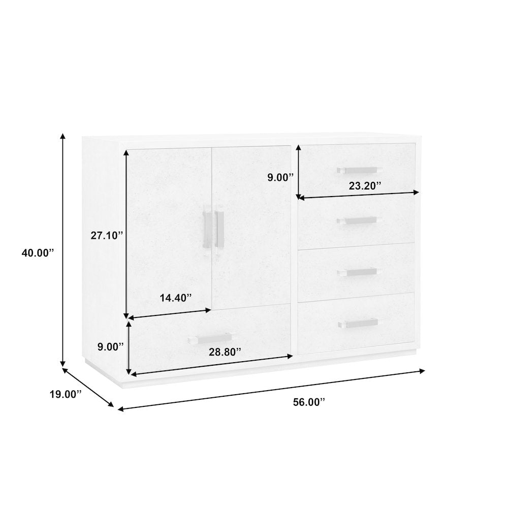 Stone-Textured 5 Drawer Accent Cabinet with Doors