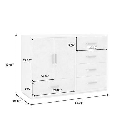 Stone-Textured 5 Drawer Accent Cabinet with Doors