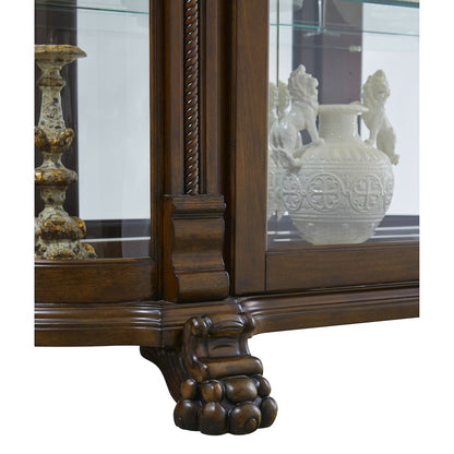 Lighted Curved Front 4 Shelf Curio Cabinet in Maple Brown