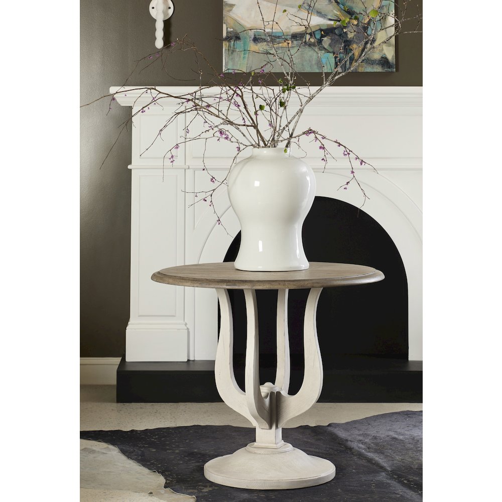 Two-Toned Entry Table with Harp-Shaped Base
