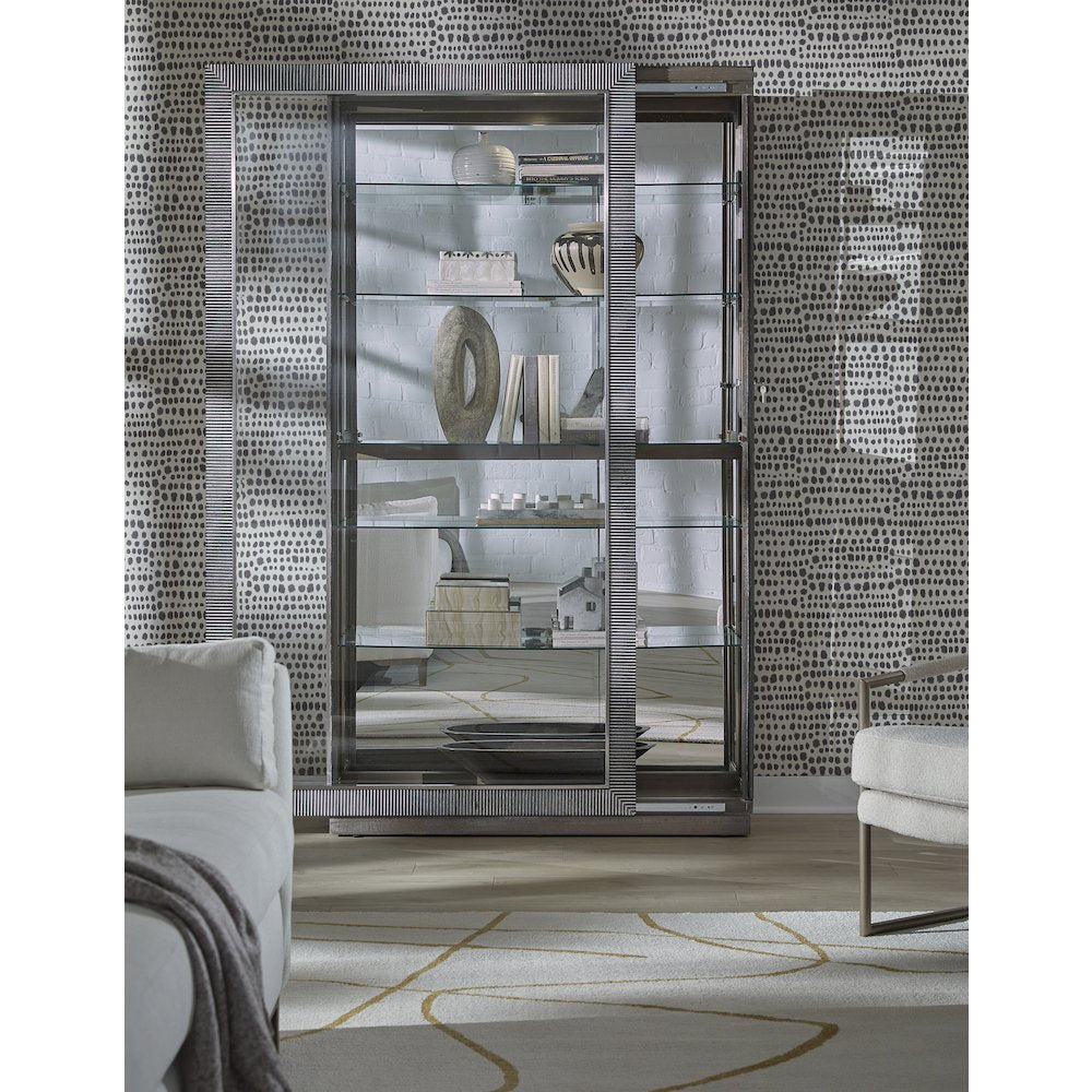 Modern Sliding Door Curio Cabinet, Medium Wood Finish