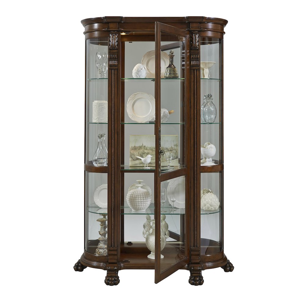Lighted Curved Front 4 Shelf Curio Cabinet in Maple Brown