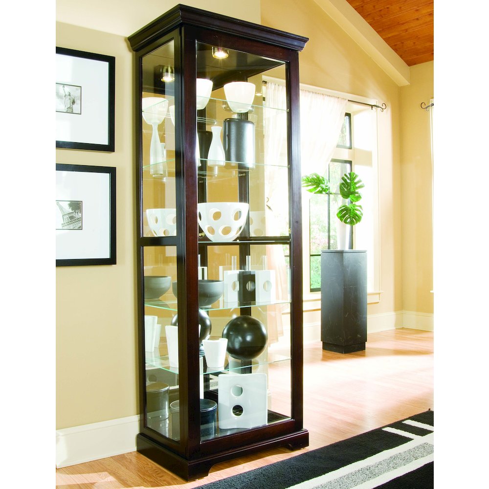 Tall 5 Shelf Curio Cabinet-Sliding Door in Cherry Brown