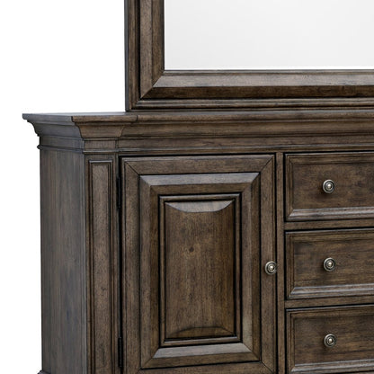 Woodbury 5-Drawer, 2 Cabinet Dresser & Mirror Set in Cowboy Boots Brown