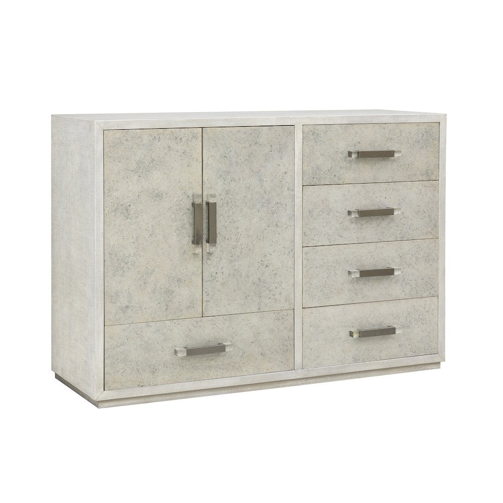 Stone-Textured 5 Drawer Accent Cabinet with Doors