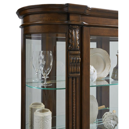 Lighted Curved Front 4 Shelf Curio Cabinet in Maple Brown