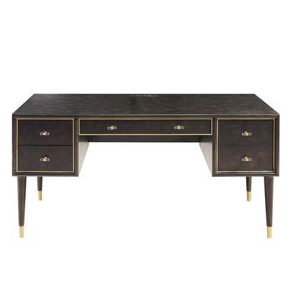 4-Drawer Desk with Charging Port in Chocolate Burl Brown
