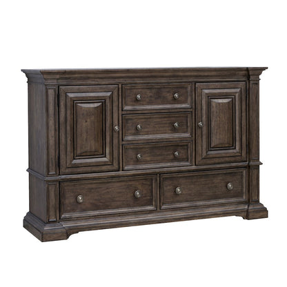 Woodbury 5-Drawer, 2 Cabinet Dresser & Mirror Set in Cowboy Boots Brown