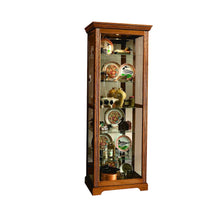 Sliding Door 5 Shelf Curio Cabinet in Golden Oak Brown