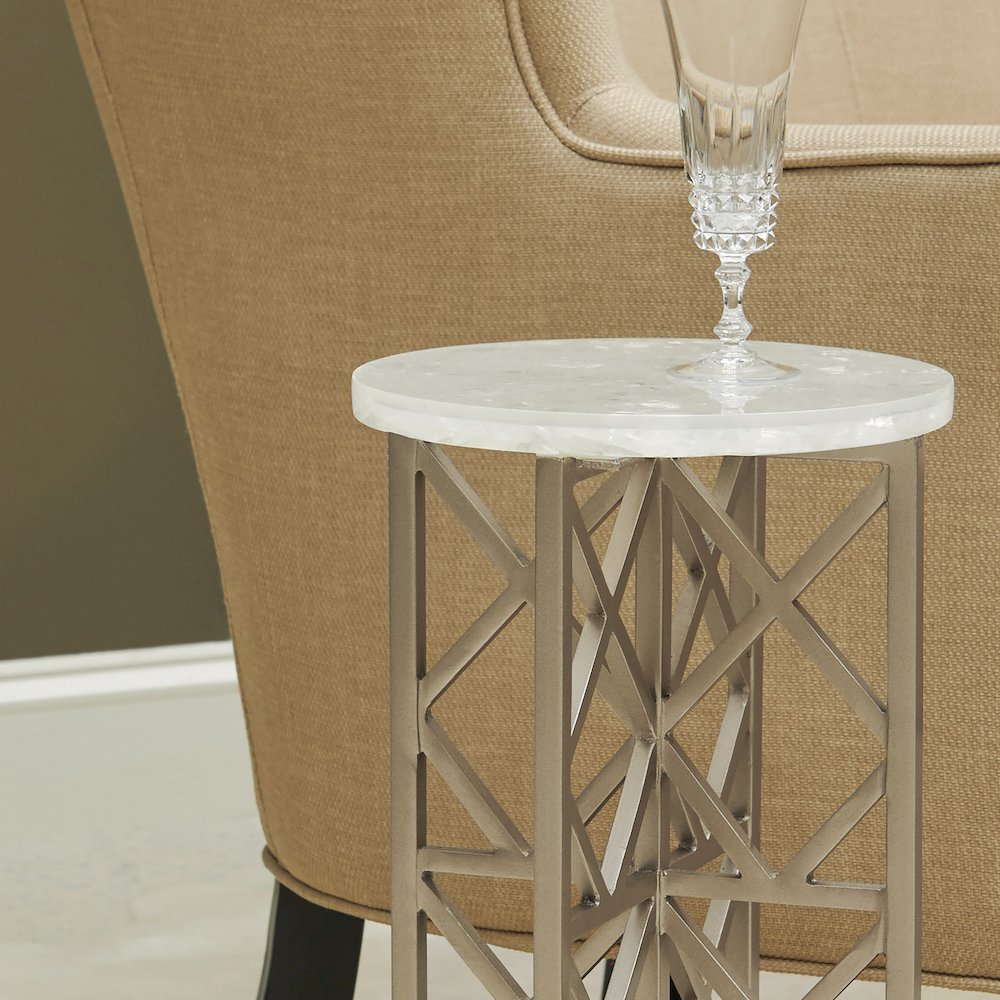 Gypsum Stone-Top Drink Table with Metal Base