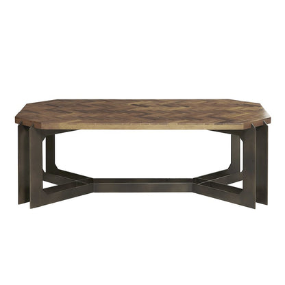 Rustic Cocktail Table with Metal Base