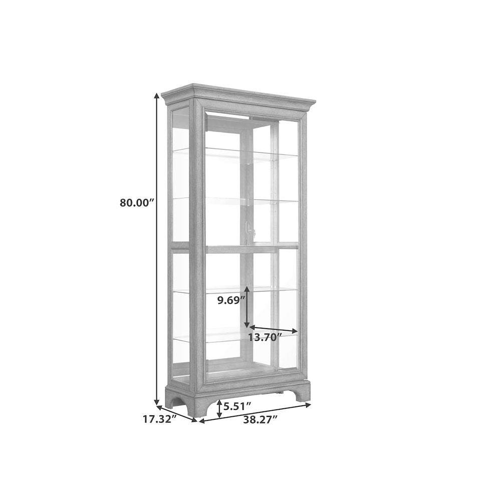 Traditional Sliding Door Curio with Glass Shelves and LED Light