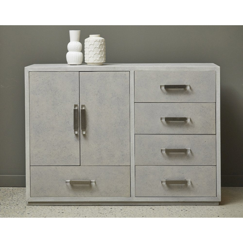 Stone-Textured 5 Drawer Accent Cabinet with Doors
