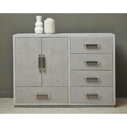 Stone-Textured 5 Drawer Accent Cabinet with Doors