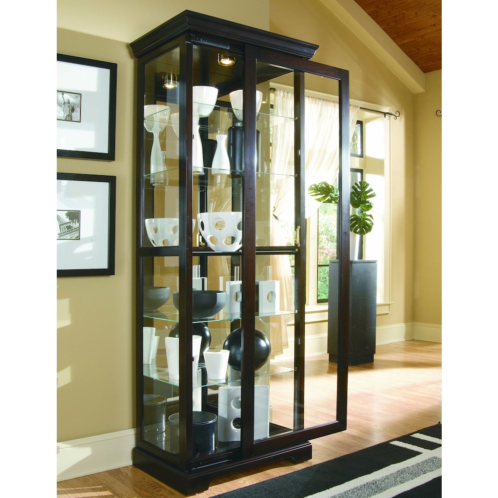 Tall 5 Shelf Curio Cabinet-Sliding Door in Cherry Brown