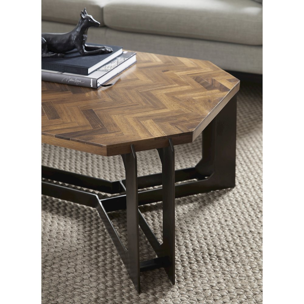 Rustic Cocktail Table with Metal Base