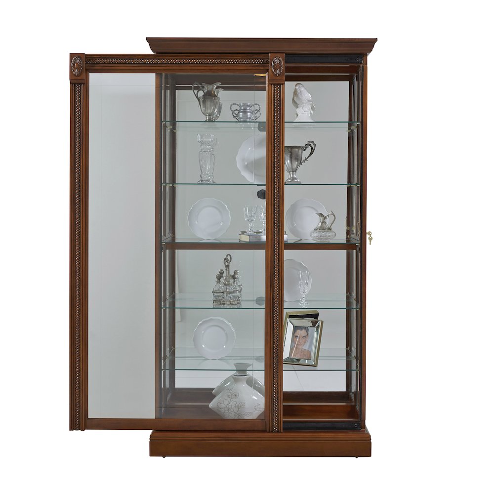 Lighted Sliding Door 5 Shelf Curio Cabinet in Cherry Brown