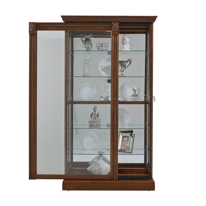 Lighted Sliding Door 5 Shelf Curio Cabinet in Cherry Brown