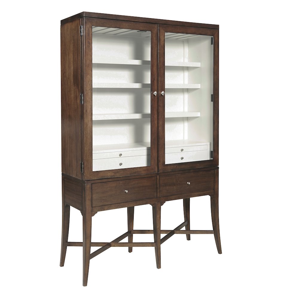 Modern Wood Bar Cabinet with Glass Doors and Storage Drawers