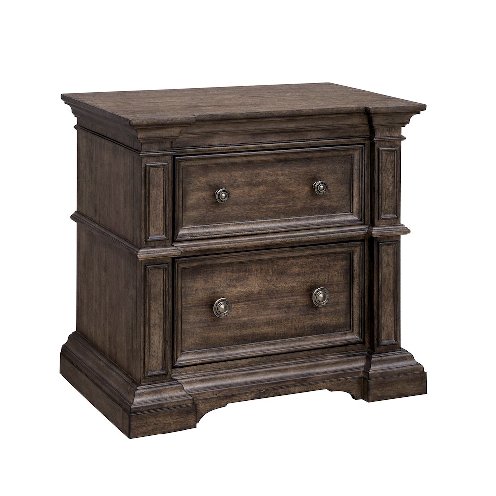 Woodbury Two Drawer Nightstand with USB in Cowboy Boots Brown