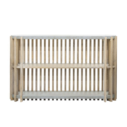 Wood Slat Display Console with Concrete Top