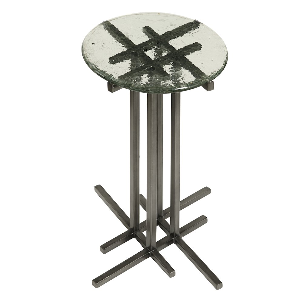 Glass Top Spot Table with Metal Base Pedestal