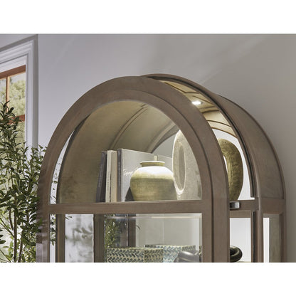 Arch Sliding Door Curio Cabinet, Medium Wood Finish
