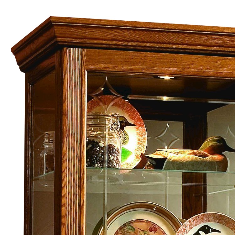 Sliding Door 5 Shelf Curio Cabinet in Golden Oak Brown