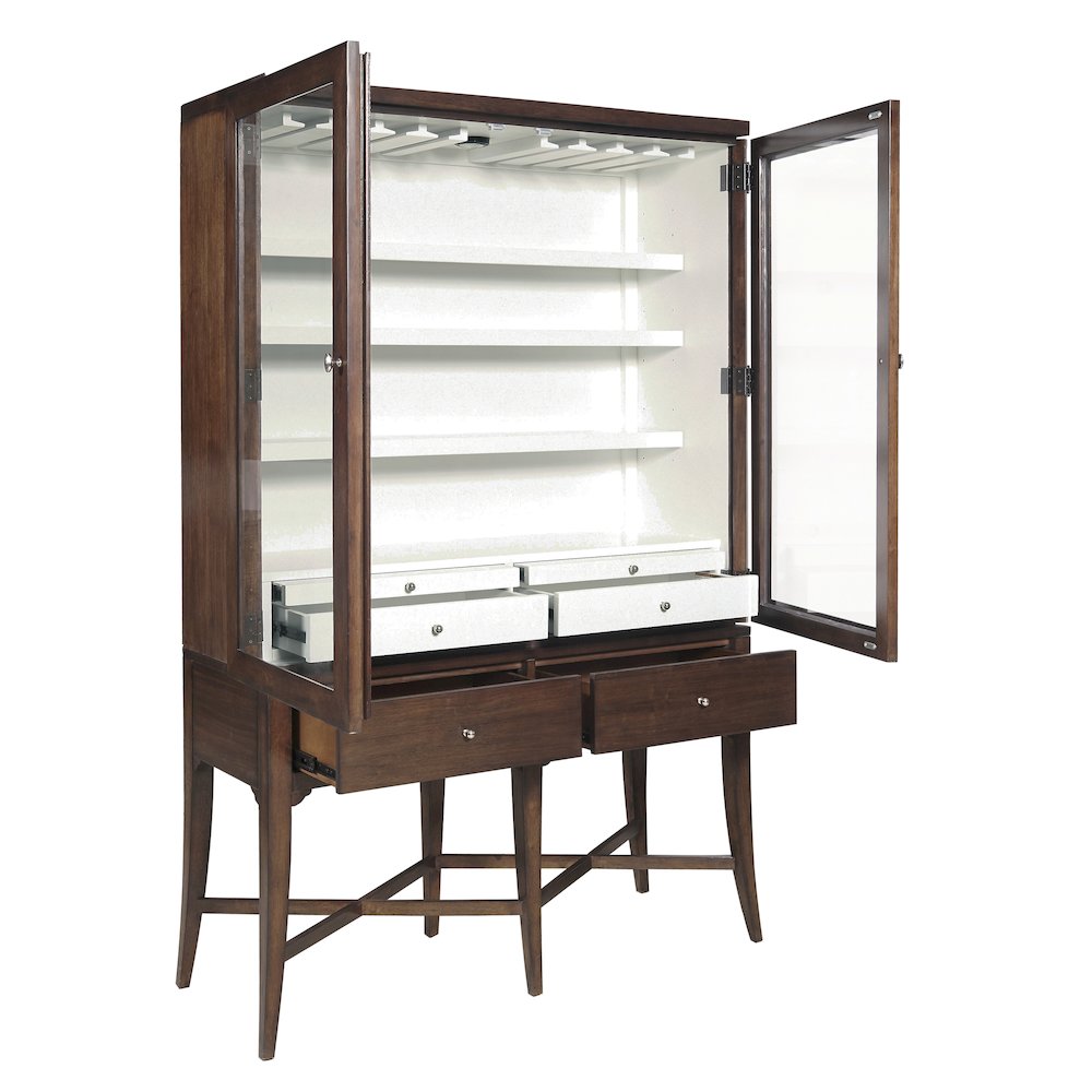 Modern Wood Bar Cabinet with Glass Doors and Storage Drawers
