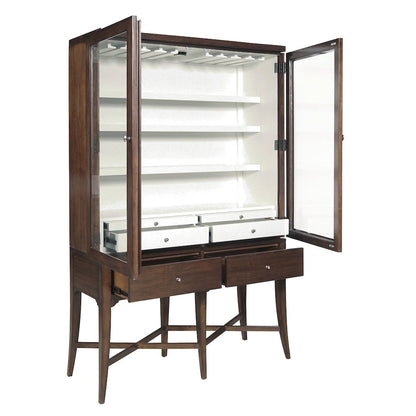 Modern Wood Bar Cabinet with Glass Doors and Storage Drawers