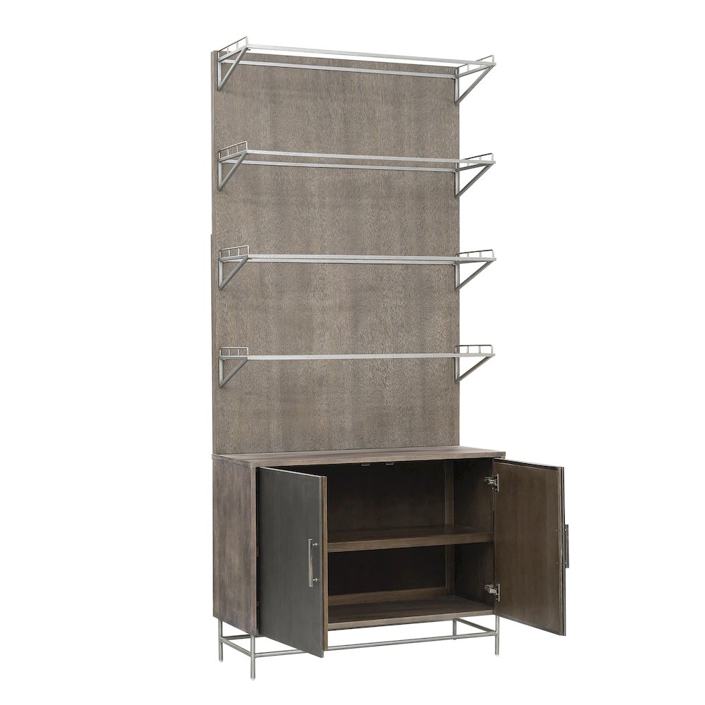 Industrial 4 Shelf Bookcase with 2 Door Cabinet