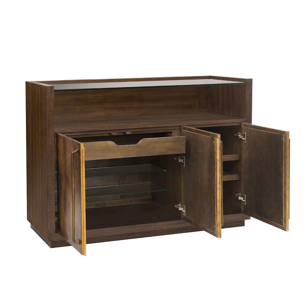 3 Door Bar Cabinet with Glass Shelves